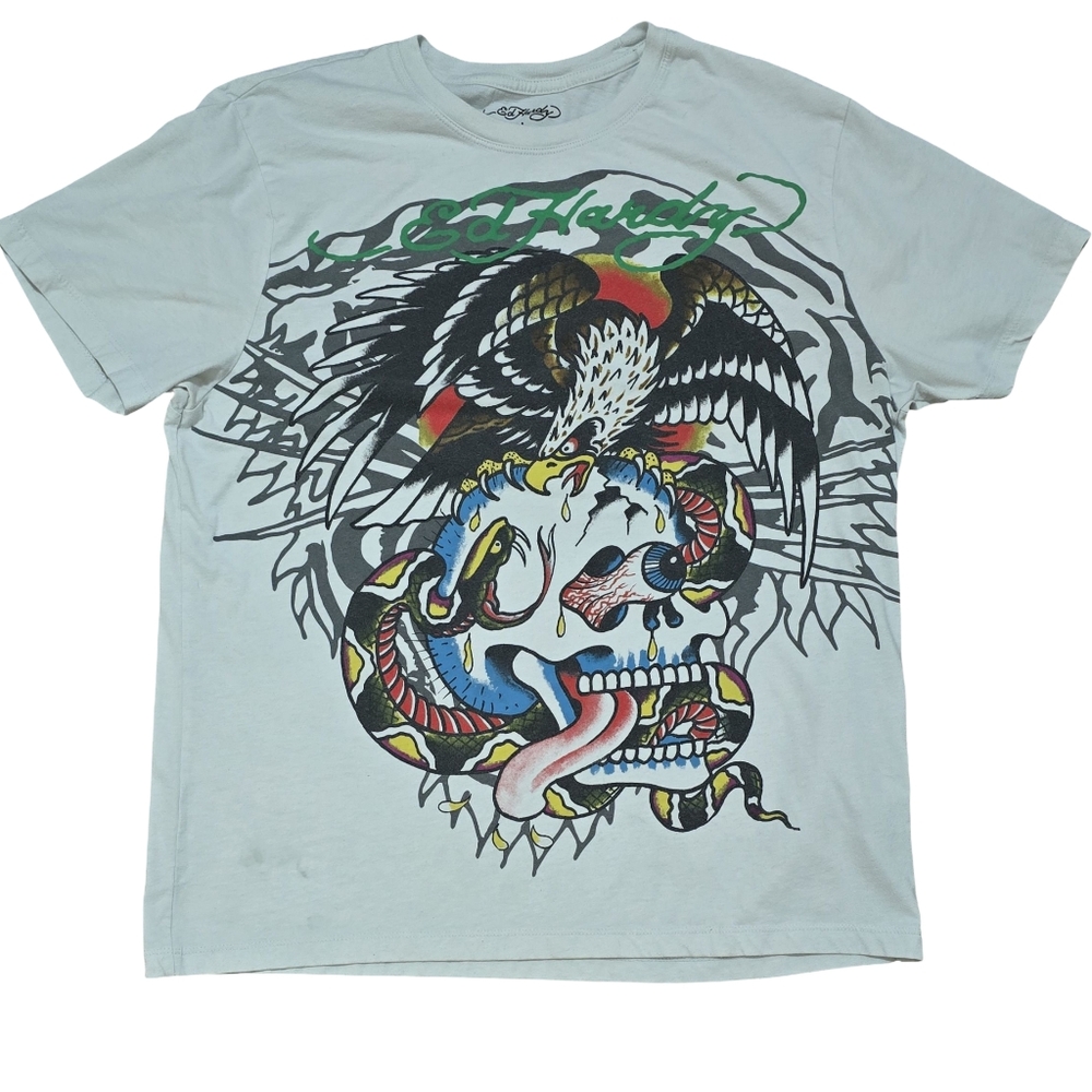 Ed Hardy Shirt Men's Large Eagle/Skull/Snake Y2k Streetwear Tee Shirt Large